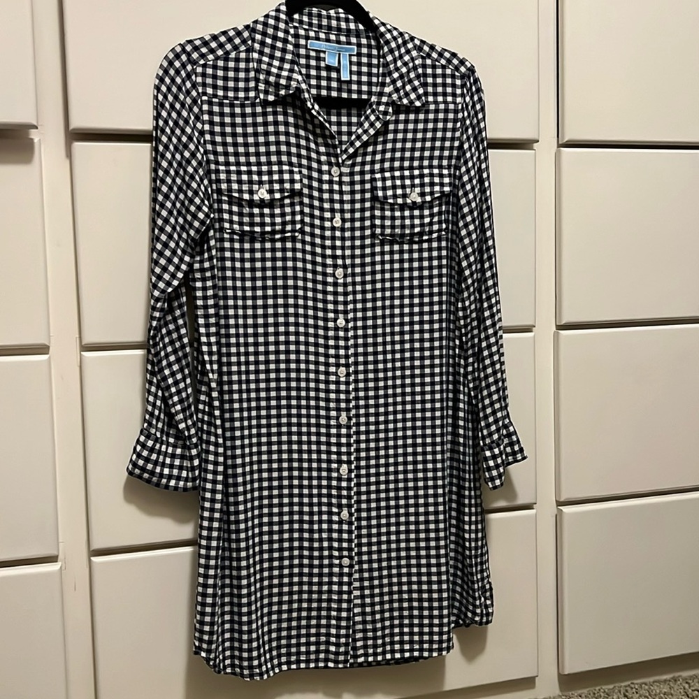Draper James baby and white gingham checked button up dress size 10